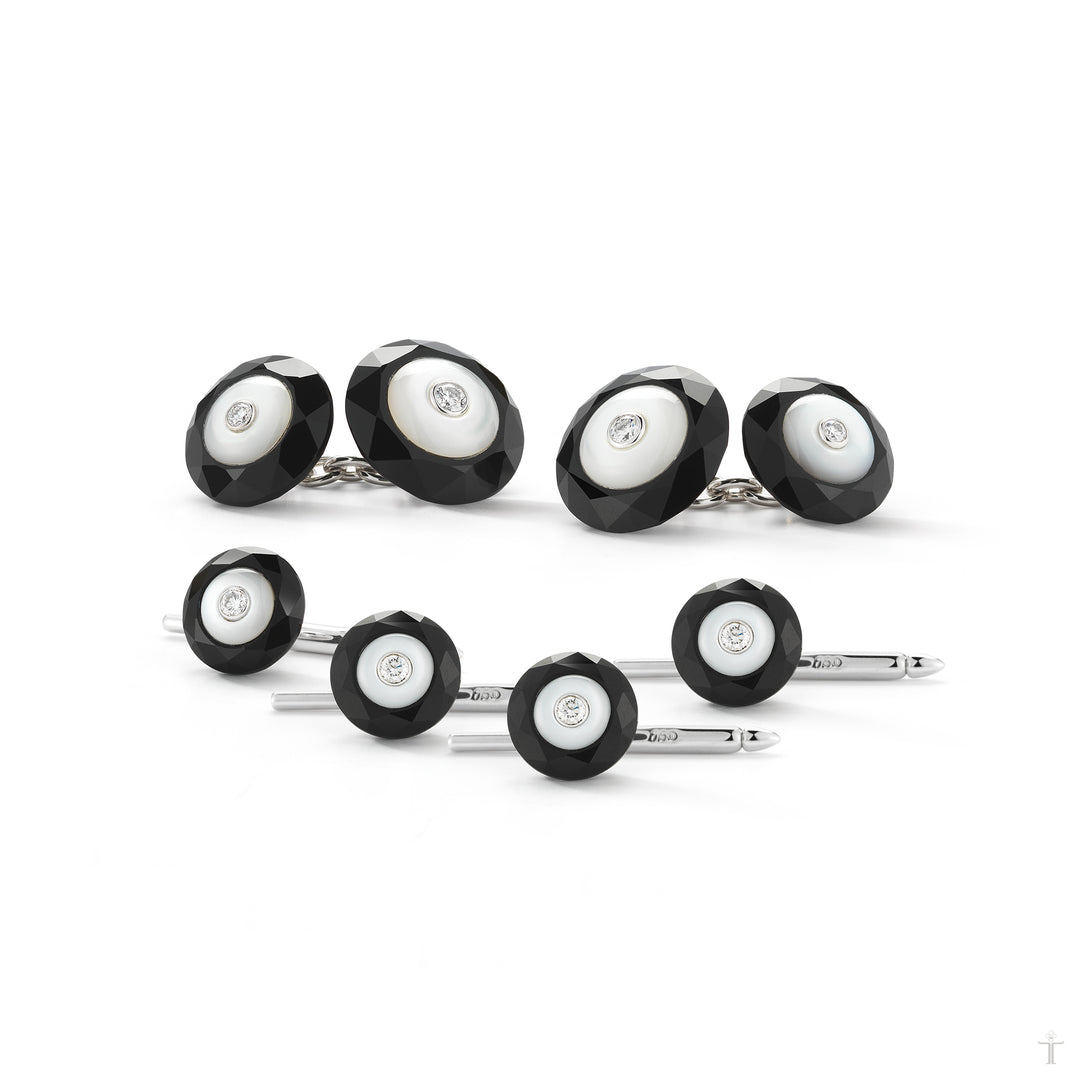 Black Onyx & Mother-of-Pearl Cufflinks & Stud Set – Trianon Black Onyx & Mother-of-Pearl Cufflinks & Stud Set – Trianon