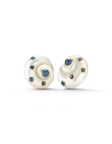 Umbonium Shell & Sapphire Earrings