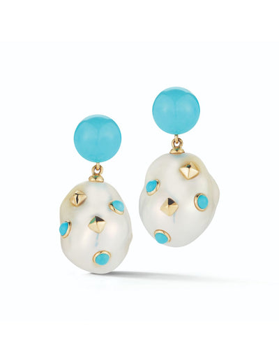 Turquoise & Baroque Pearl Lisbon Drop Earrings